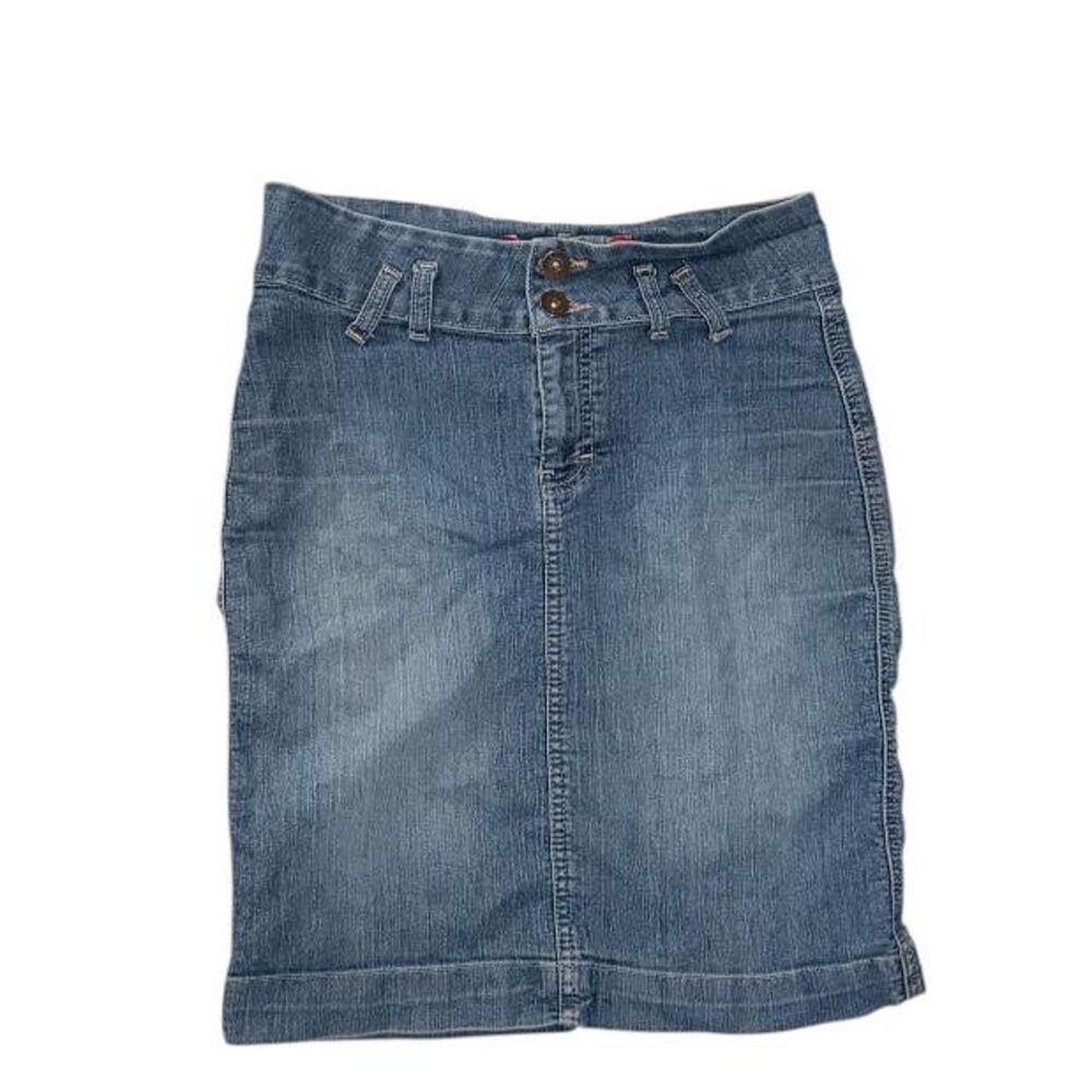 Thinner Vintage Denim Mini Skirt Size 7 — Y2K Retro Trendy Low Rise Jean Skirt 2